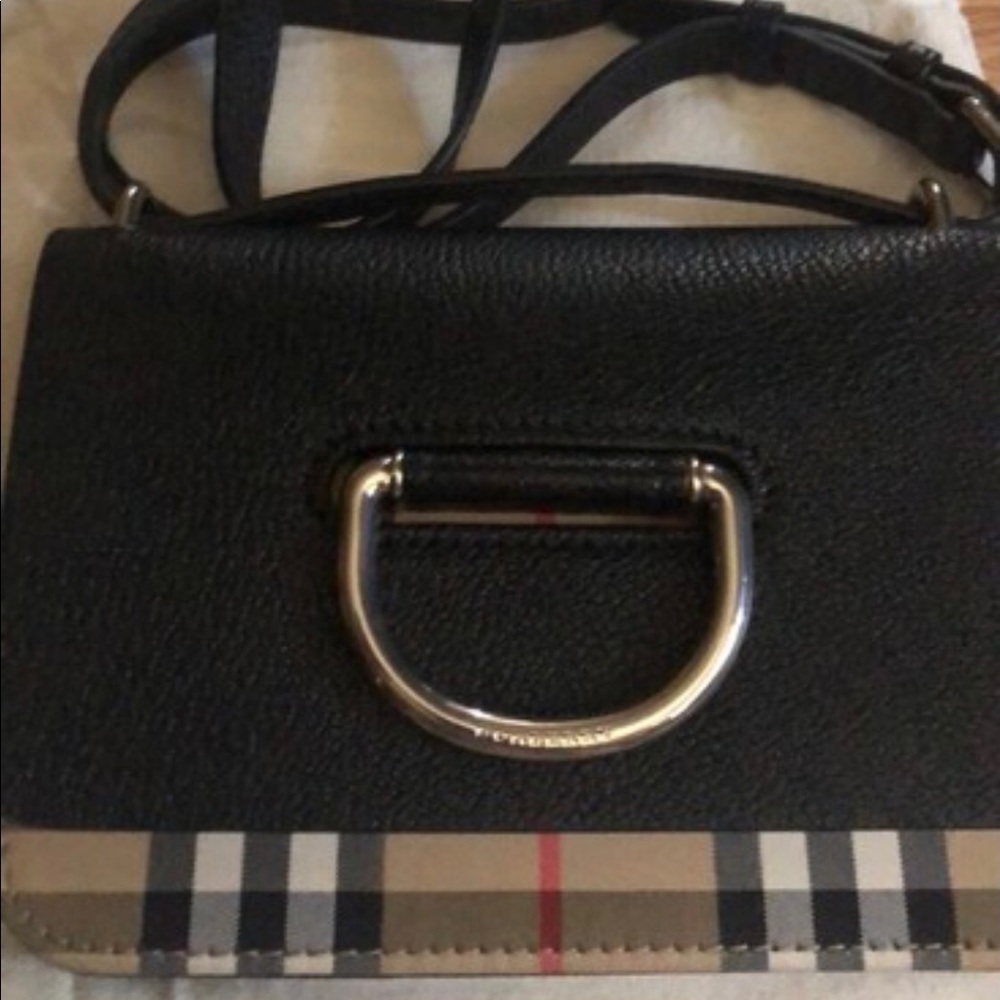 Ring small black goat skin leather crossbody bag